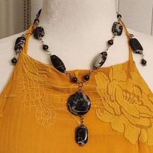 Black Varigated Natural Stone Necklace and Earrings Set